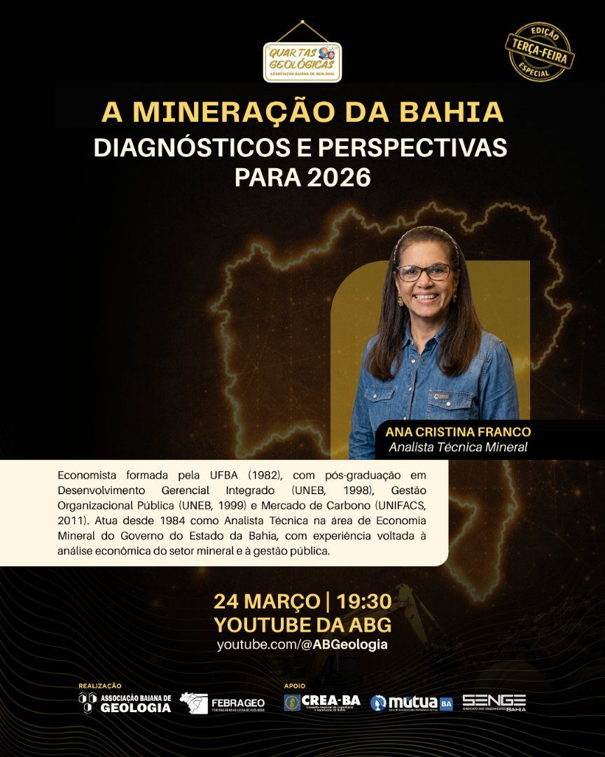 Foto que representa Quartas Geológicas aborda mineração na Bahia e perspectivas para 2026 (24/03)